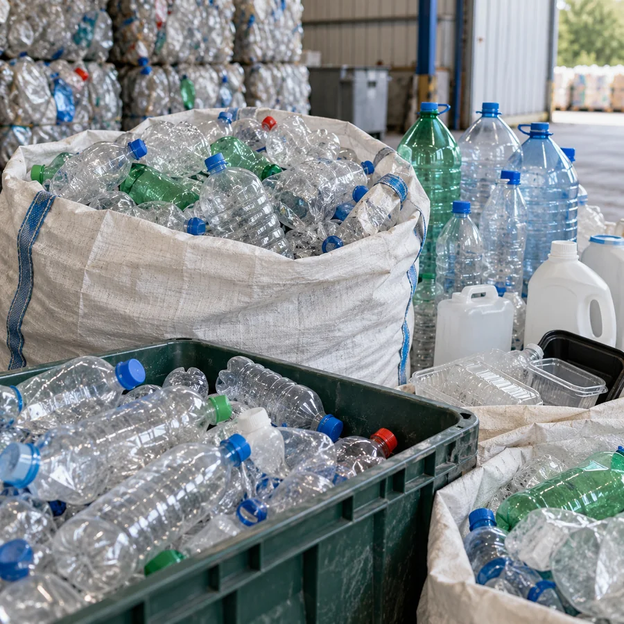 Garrafas PET separadas para reciclagem